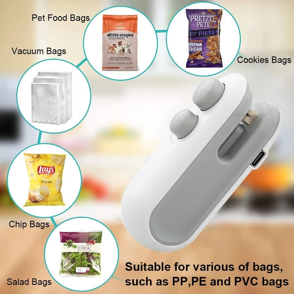 Portable Mini Sealing Machine 2 in 1 USB Rechargeable Magnetic Bag Sealer Heat Seal with Cutter