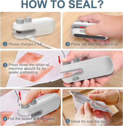 Portable Mini Sealing Machine 2 in 1 USB Rechargeable Magnetic Bag Sealer Heat Seal with Cutter